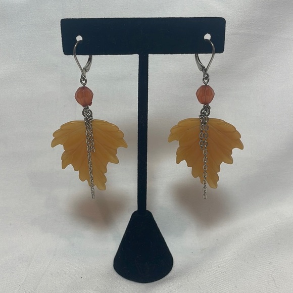 Vintage Yellow Bakelite Leaf Dangle Earrings
